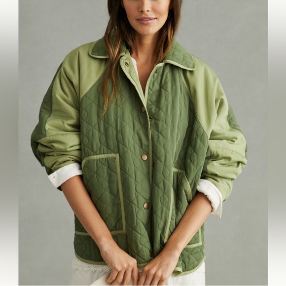 Anthropologie Pilcro green Quilted jacket Coat Sz large